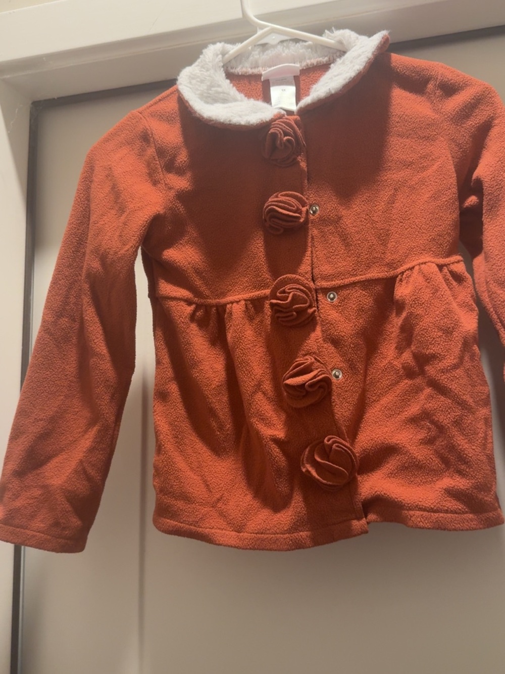 Girls' Orange Fleece Jacket with Faux-Sherpa Collar